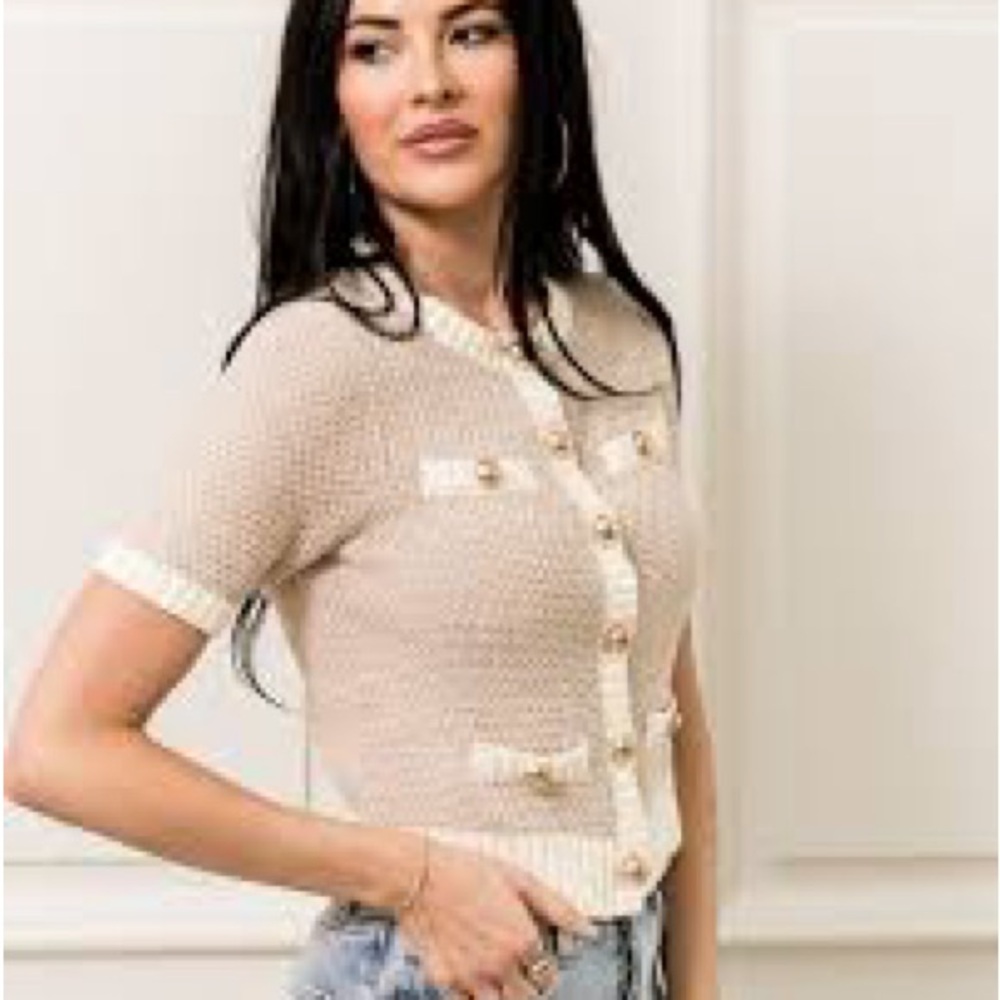 Rachel Parcell Beige Short Sleeve Cardigan
